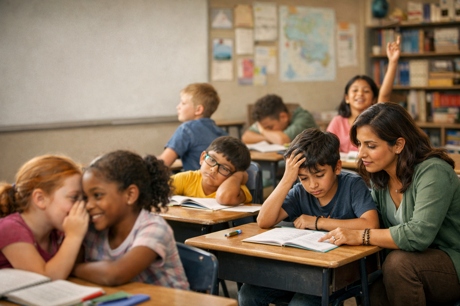 Teacher assists struggling student in class